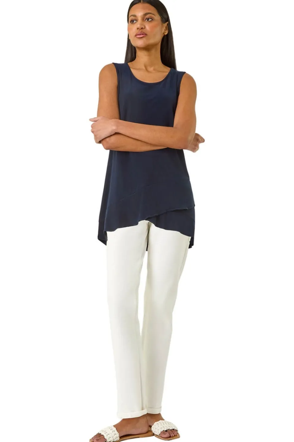 Tops>Roman Navy Asymmetric Hem Vest Top