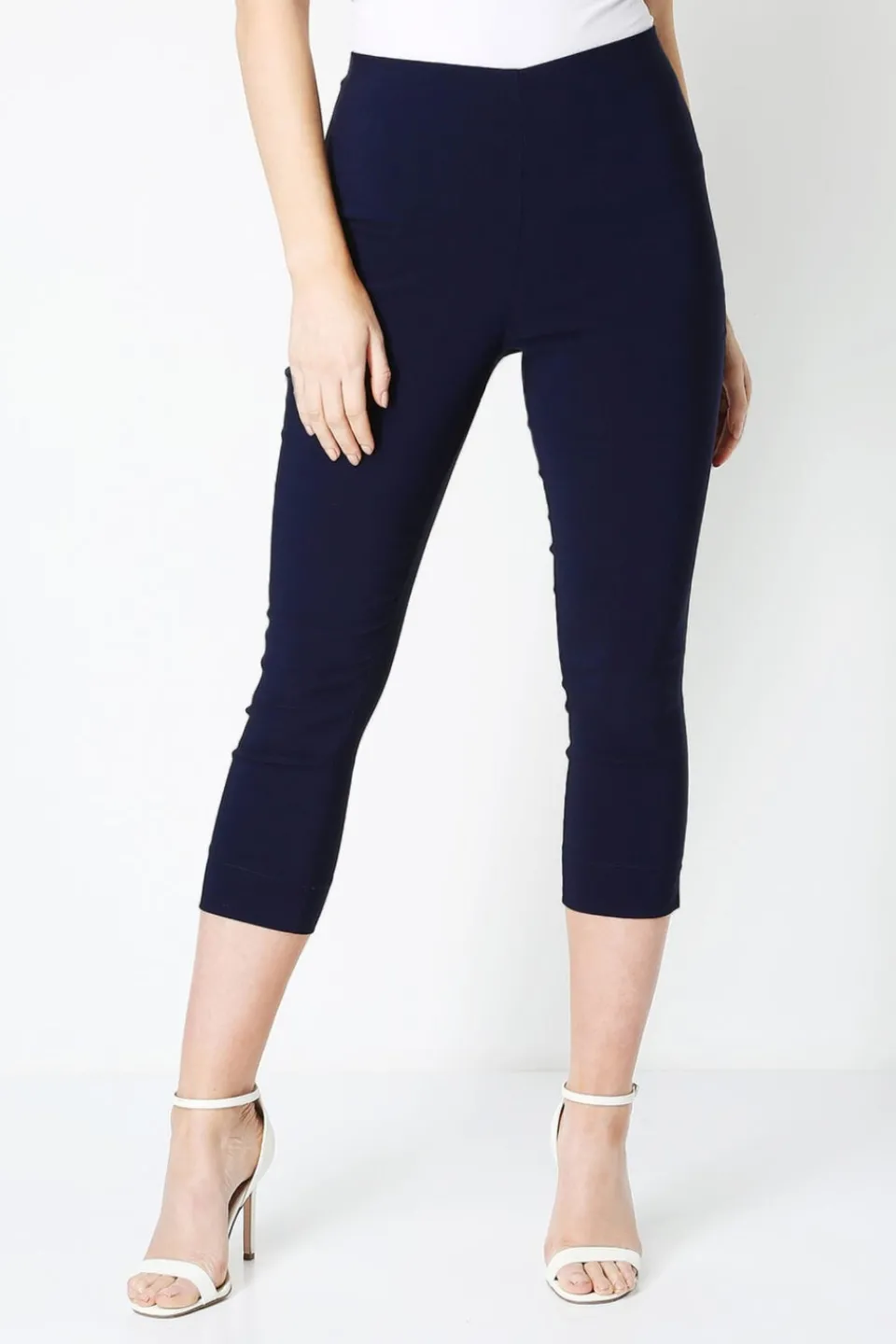 Trousers>Roman Navy Blue Cropped Stretch Trouser Capri Summer Leggings 3/4 Pedal Pushers NavyBlue