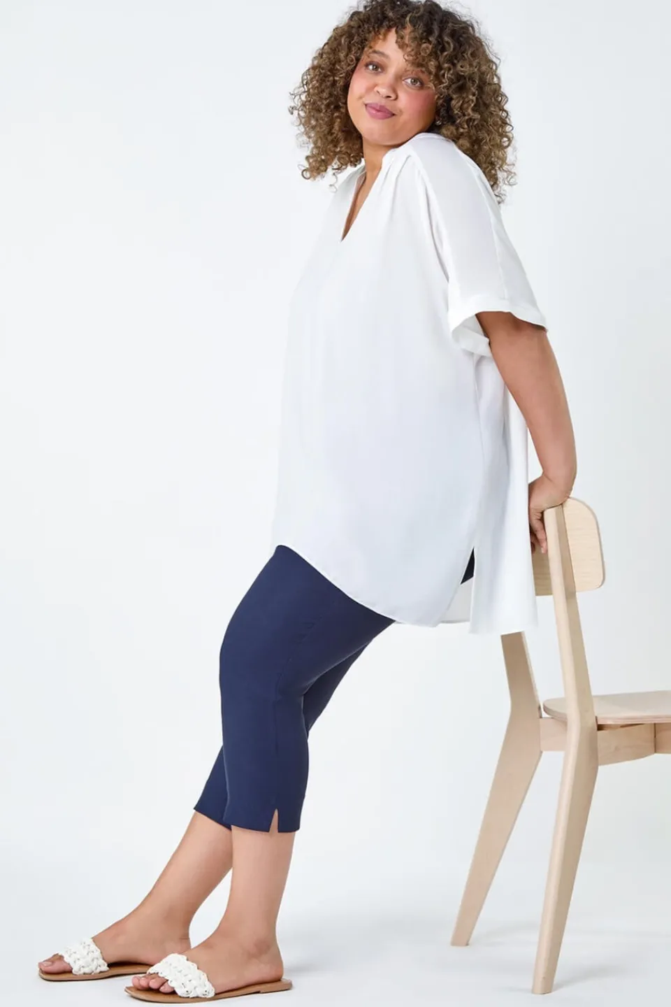Trousers>Roman Blue Curve Cropped Stretch Trouser Navy