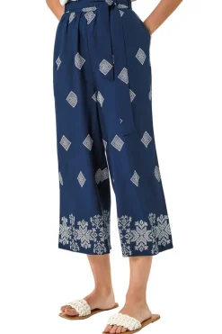 Trousers>Roman Navy Border Print Belted Trouser