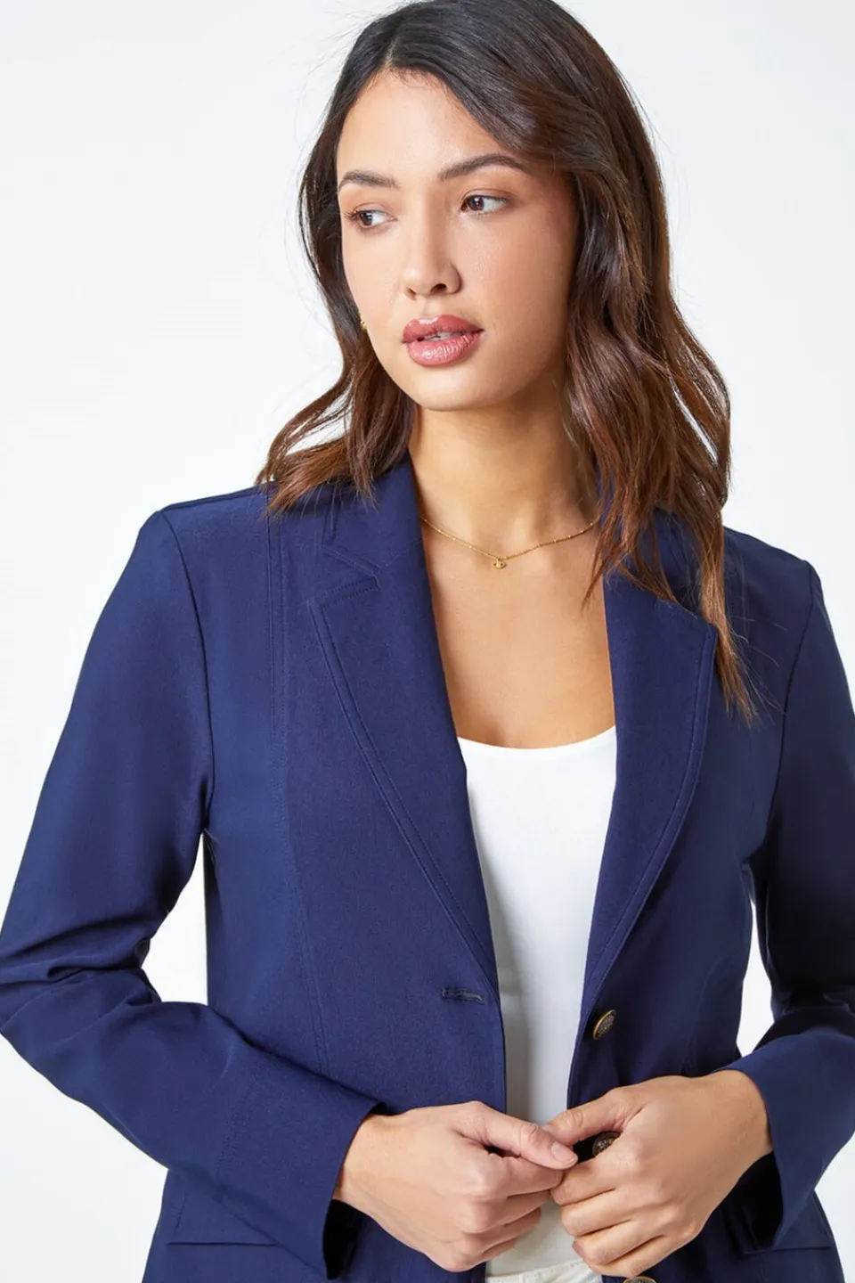 Coats & Jackets>Roman Button Detail Stretch Blazer Navy
