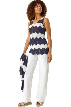 Tops>Roman Navy Chevron Stripe Knitted Vest