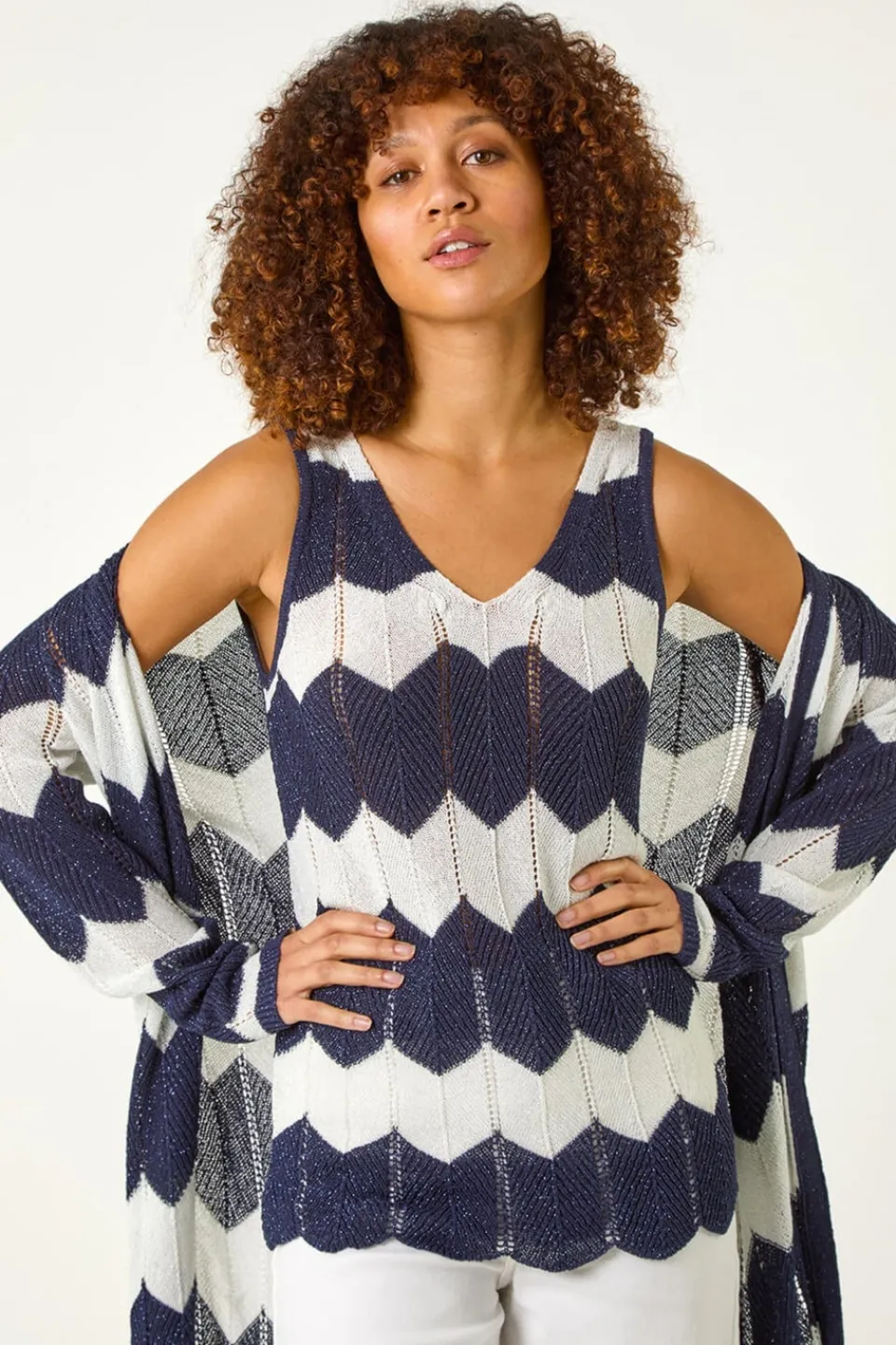 Tops>Roman Navy Chevron Stripe Knitted Vest