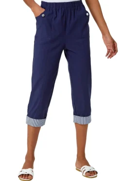 Trousers>Roman Contrast Detail Cropped Stretch Trouser Navy