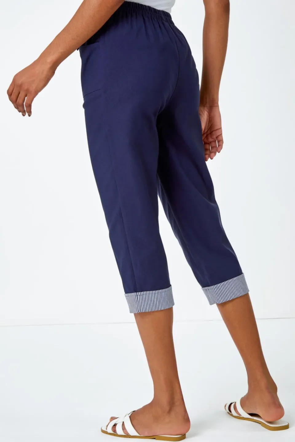 Trousers>Roman Contrast Detail Cropped Stretch Trouser Navy