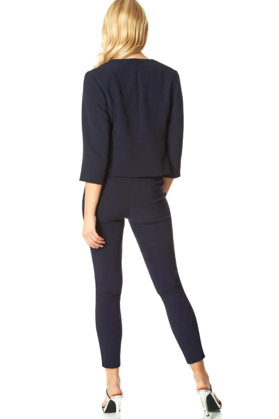 Coats & Jackets>Roman Cropped Bolero Tailored Jaquard Jacket Wedding Shrug Fitted Blazer Navy