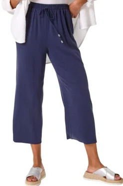 Trousers>Roman Cropped Linen Trouser Navy