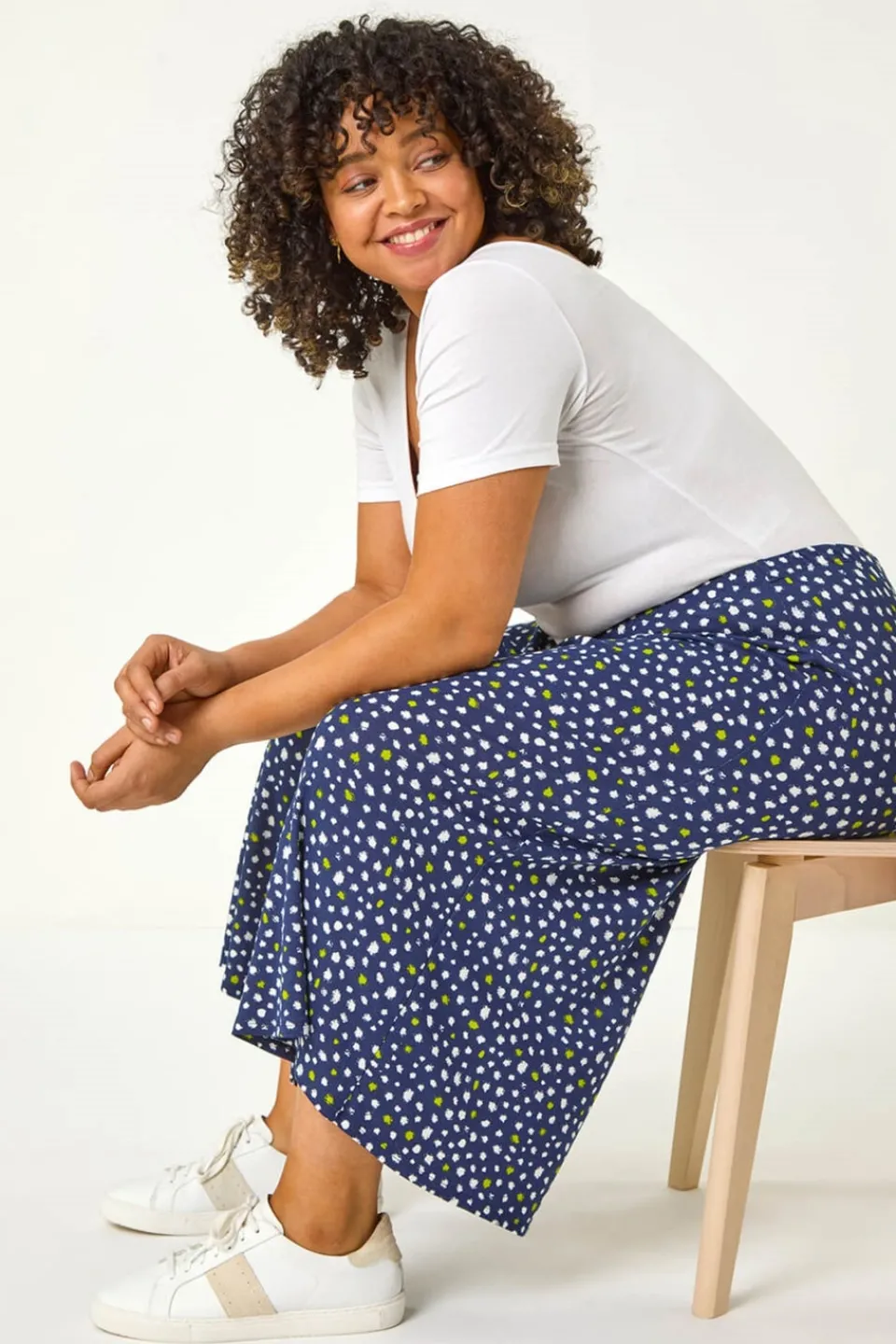 Trousers>Roman Navy Curve Abstract Spot Culotte