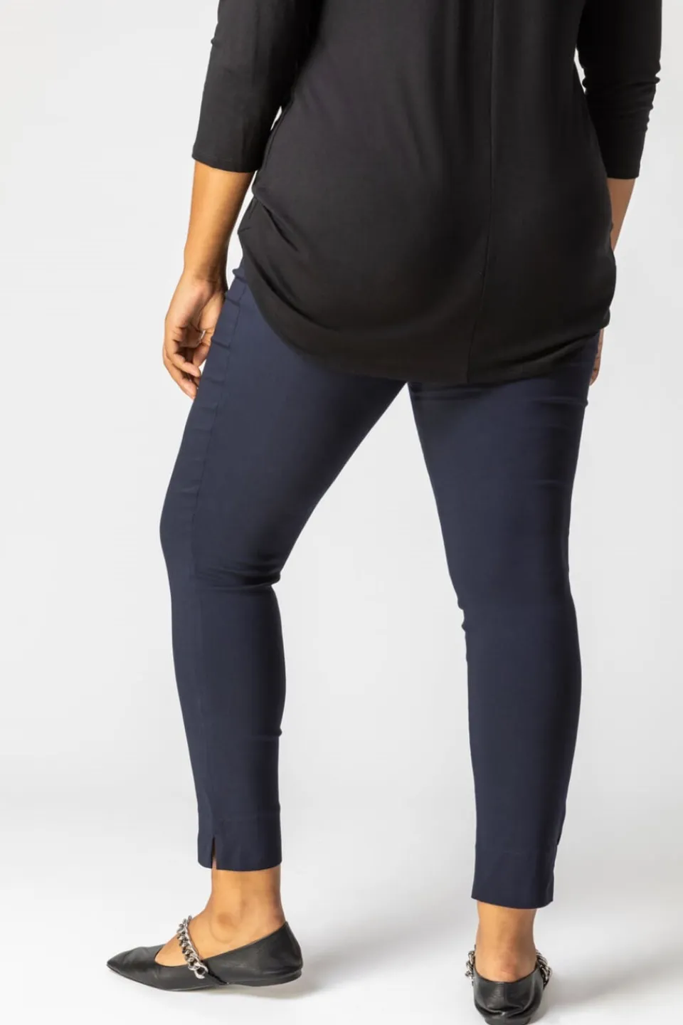 Trousers>Roman Curve Full Length Elastic Waist Trousers Navy