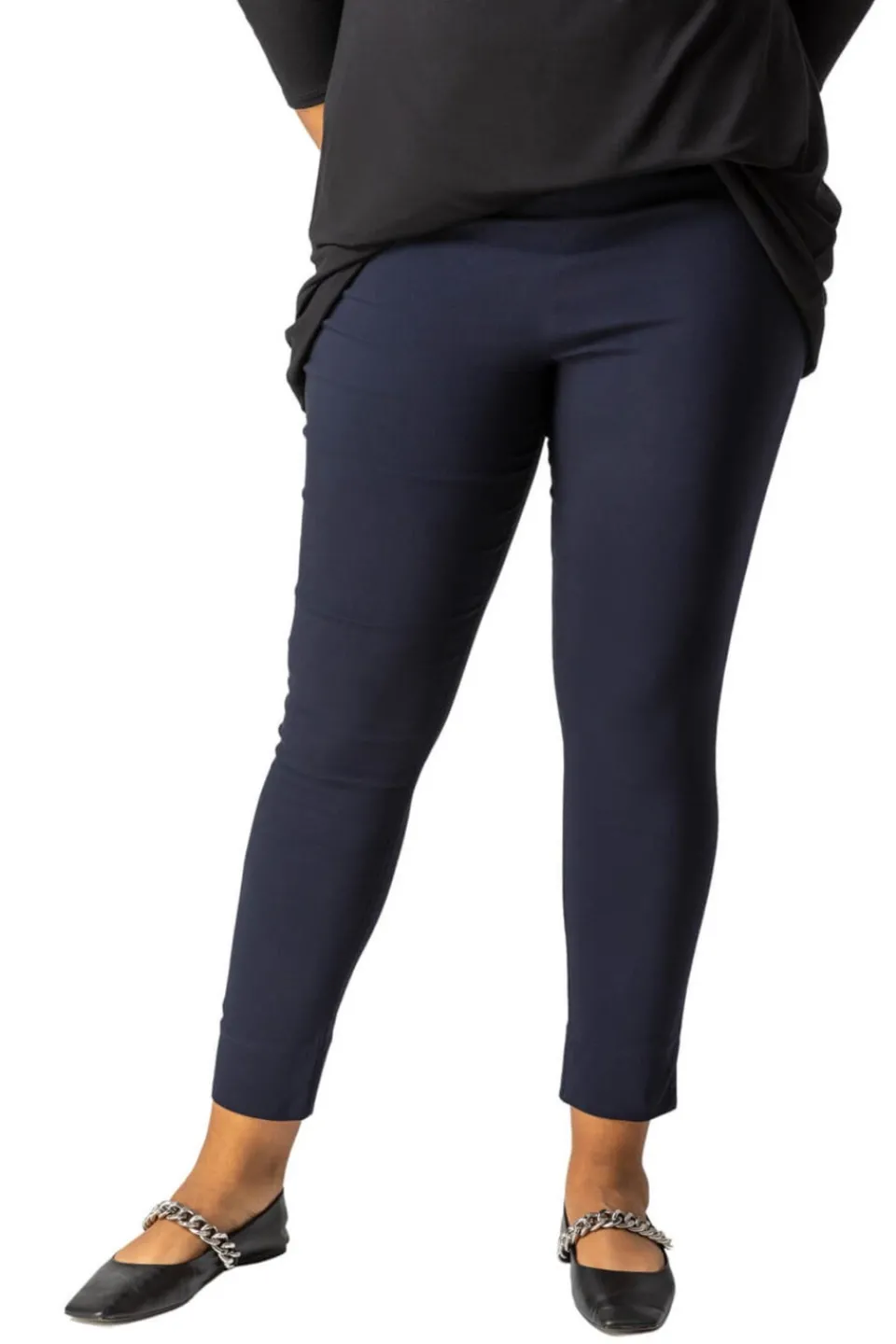 Trousers>Roman Curve Full Length Elastic Waist Trousers Navy