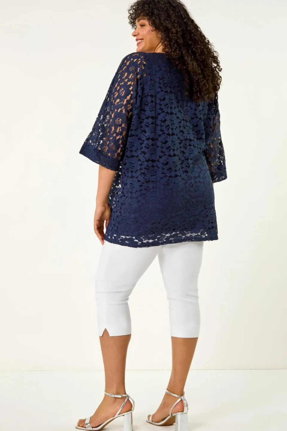 Tops>Roman Navy Curve Lace Front Stretch Top