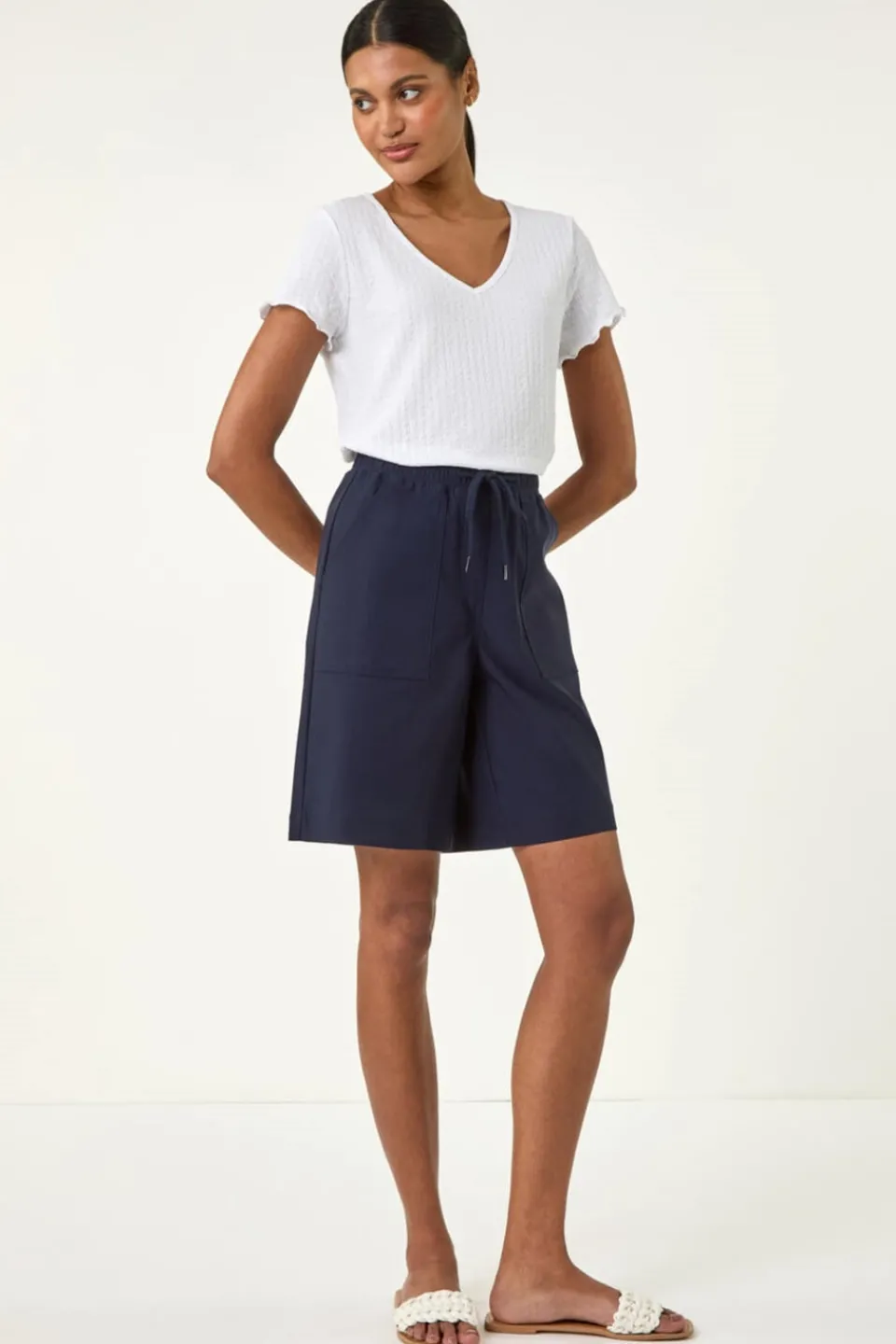 Shorts>Roman Navy Drawcord Detail Pocket Stretch Shorts
