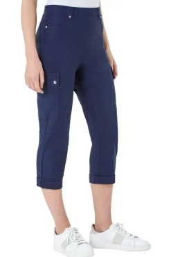 Trousers>Roman Navy Elastic Waist Turn Up Stretch Cargo Trousers