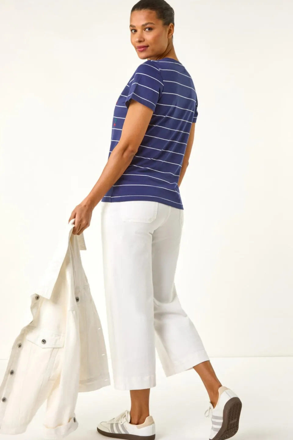 T-Shirts>Roman Navy Embroidered Cherry Cotton Tee