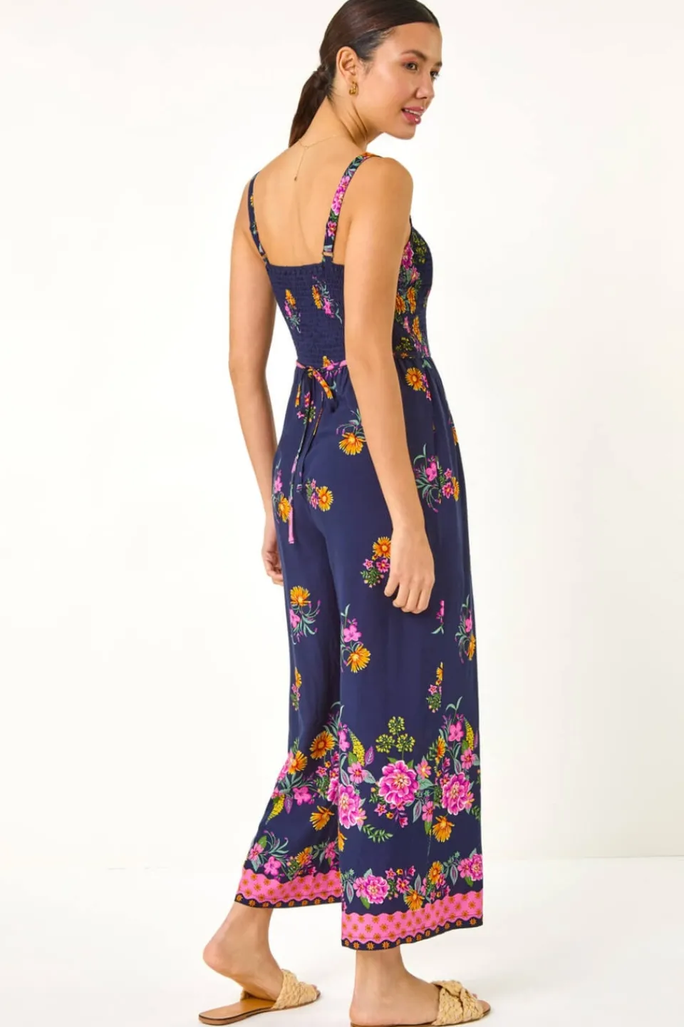 Jumpsuits & Playsuits>Roman Navy Floral Border Jumpsuit