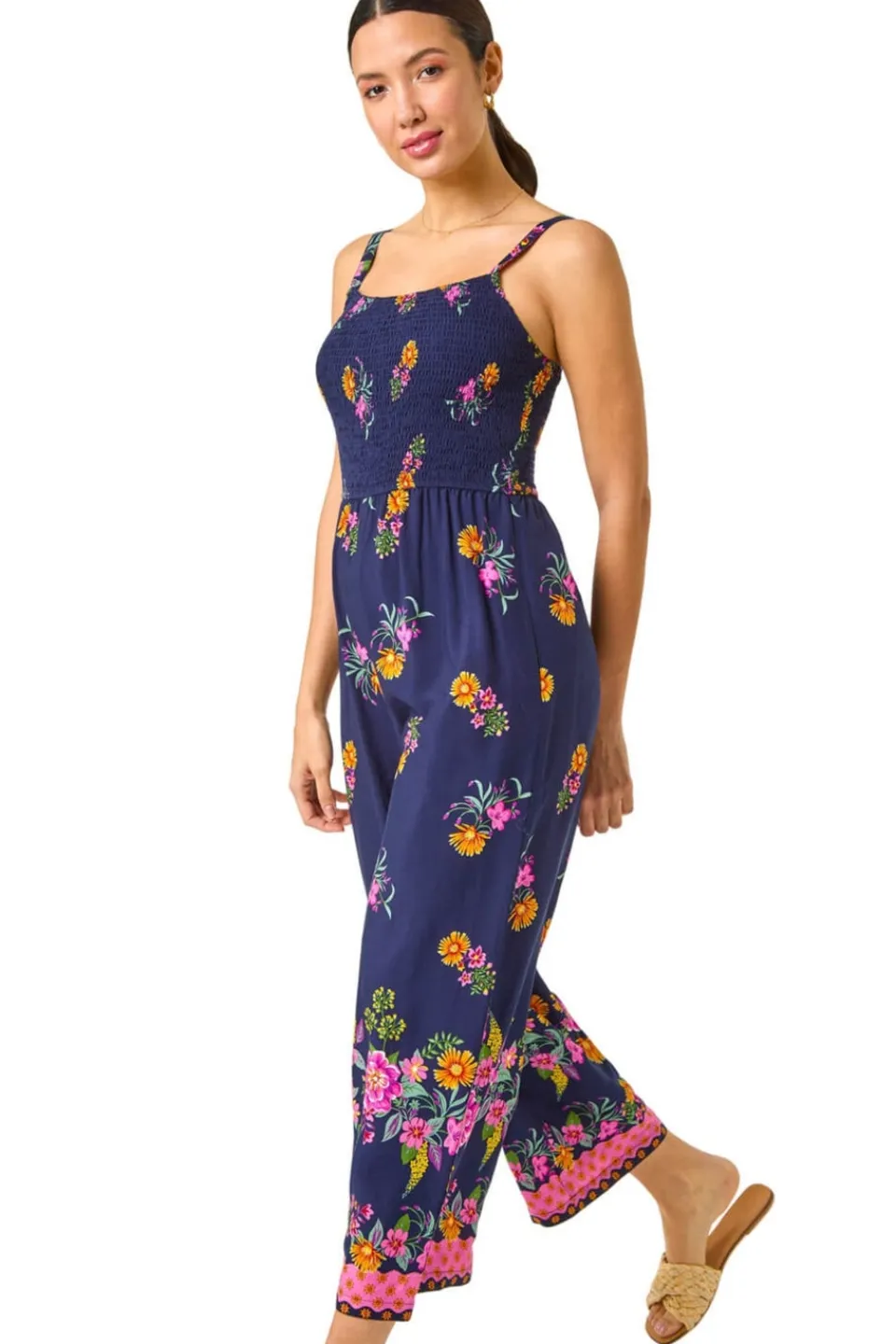 Jumpsuits & Playsuits>Roman Navy Floral Border Jumpsuit
