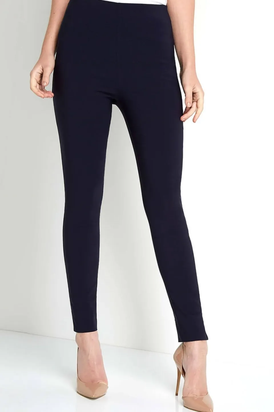 Trousers>Roman Full Length Elastic Waist Stretch Trousers Navy