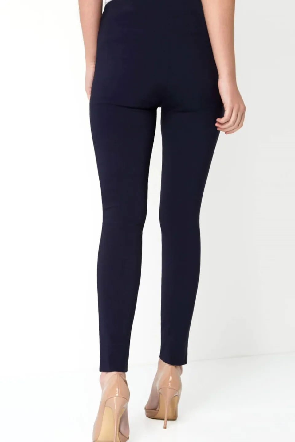 Trousers>Roman Full Length Elastic Waist Stretch Trousers Navy