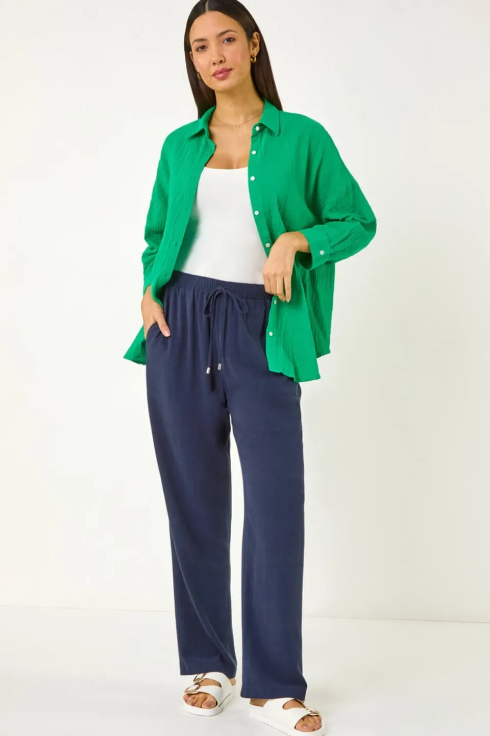 Trousers>Roman Full Length Linen Trouser Navy