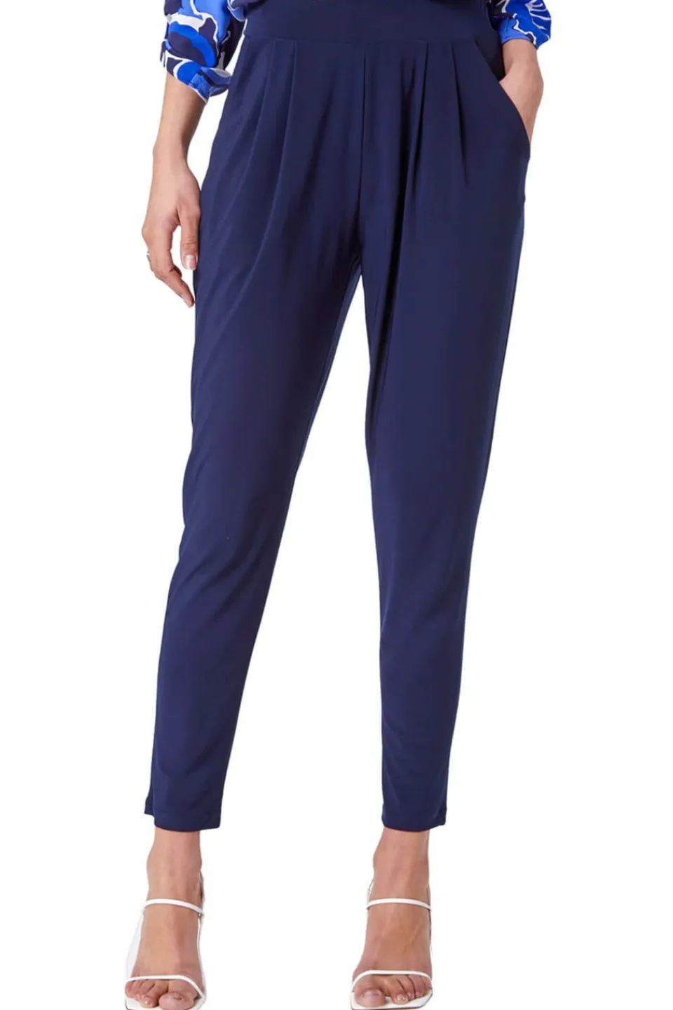 Trousers>Roman Jersey Stretch Elastic Waist Harem Trousers Navy