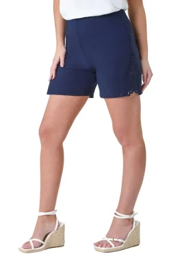 Shorts>Roman Navy Lace Trim Stretch Elastic Waist  Shorts