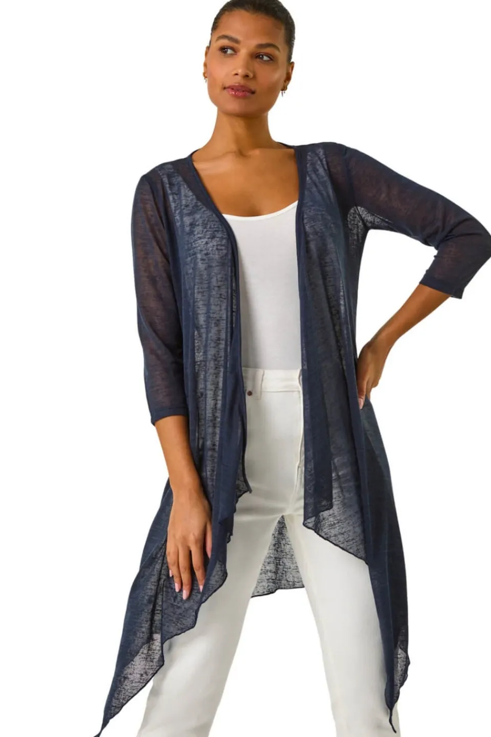Tops>Roman Navy Longline Waterfall Cardigan