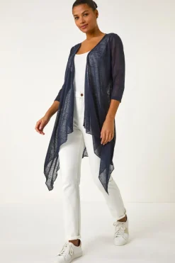Tops>Roman Navy Longline Waterfall Cardigan