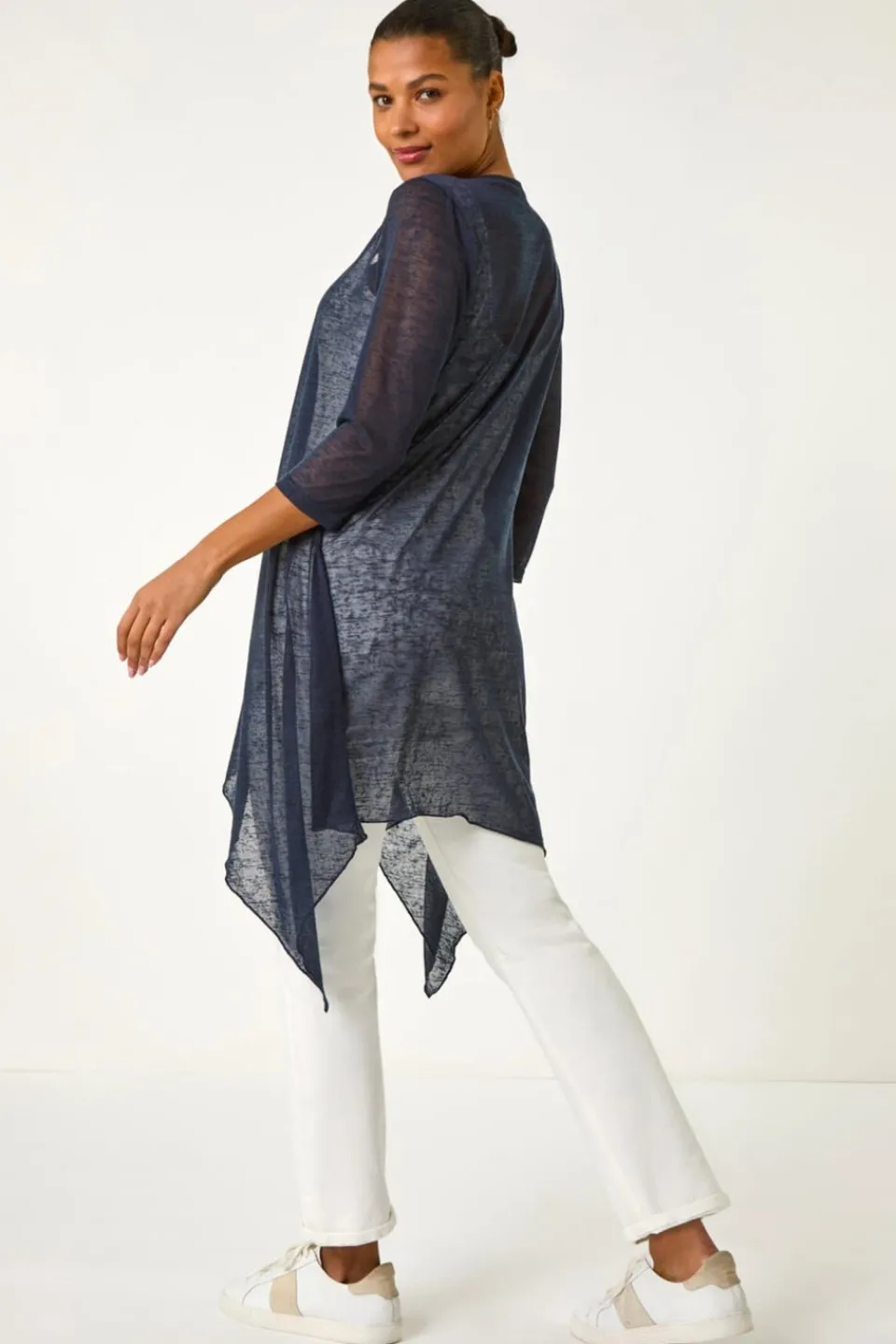 Tops>Roman Navy Longline Waterfall Cardigan