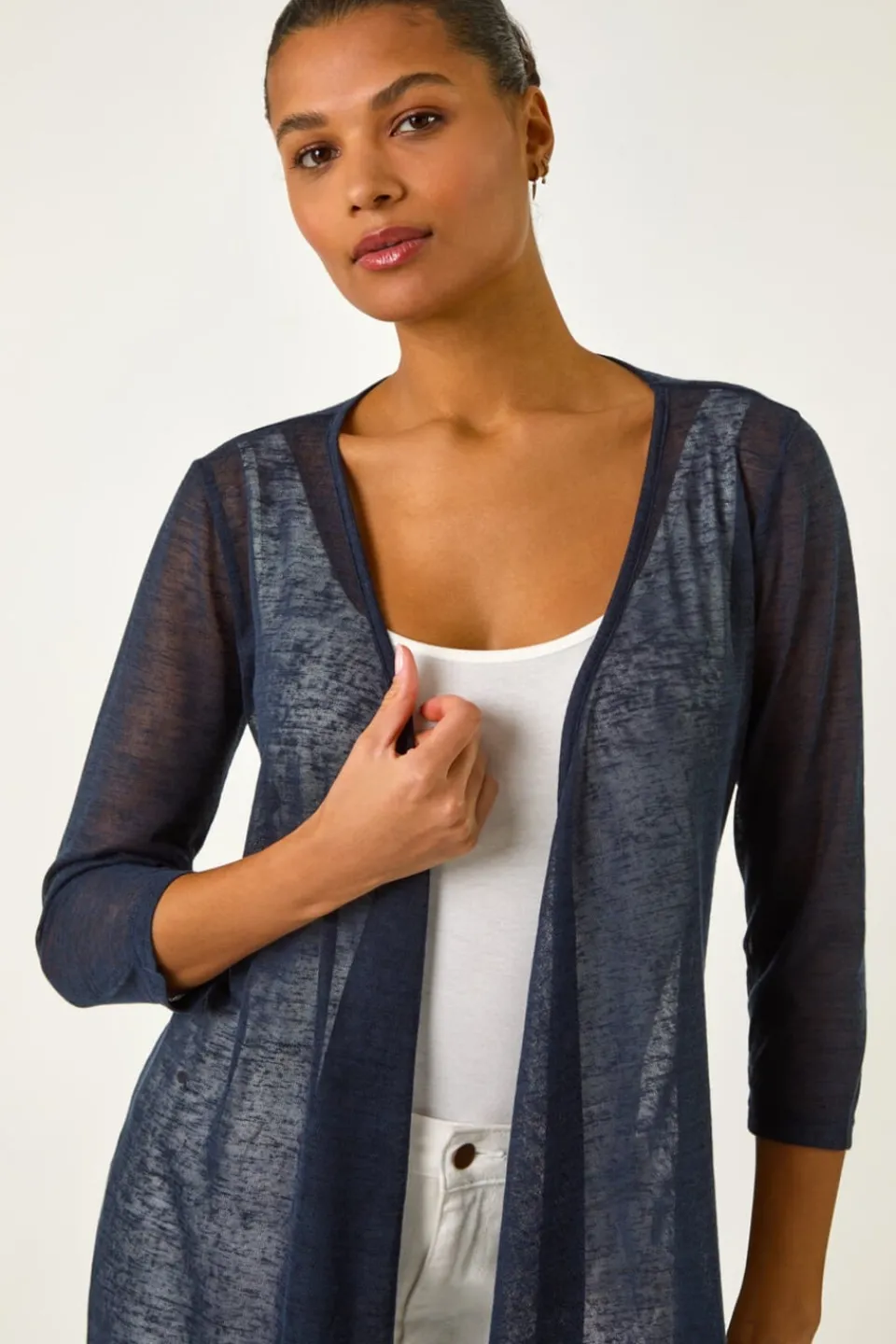 Tops>Roman Navy Longline Waterfall Cardigan