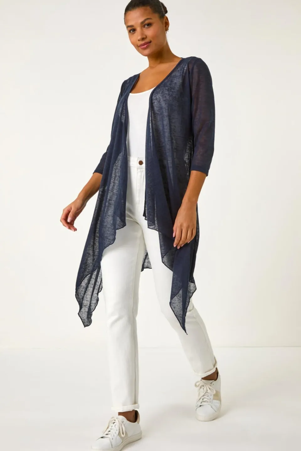 Tops>Roman Navy Longline Waterfall Cardigan