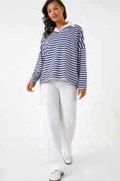 Tops>Roman Navy Mock Shirt Stripe Top