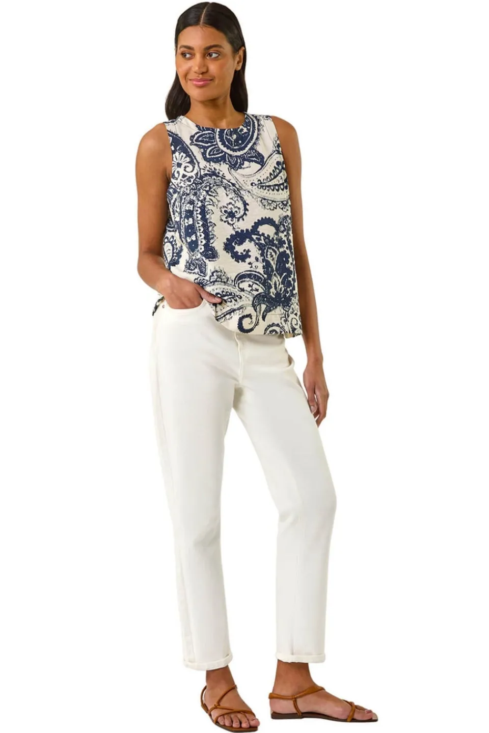 Tops>Roman Navy Paisley Print Shell Top