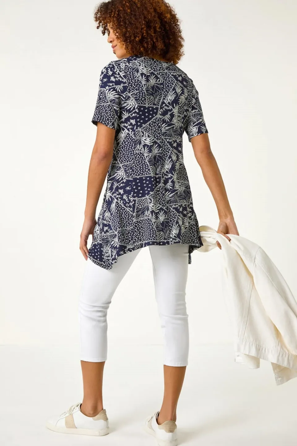 Tops>Roman Navy Patchwork Mono Print Tunic Top