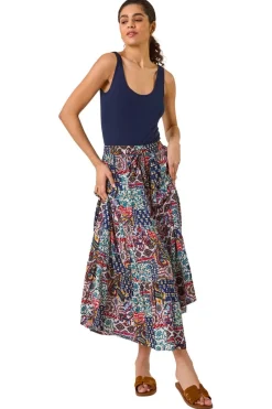 Skirts>Roman Navy Patchwork Tiered Skirt