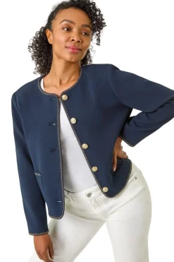 Coats & Jackets>Roman Navy Petite Button & Pocket Jacket