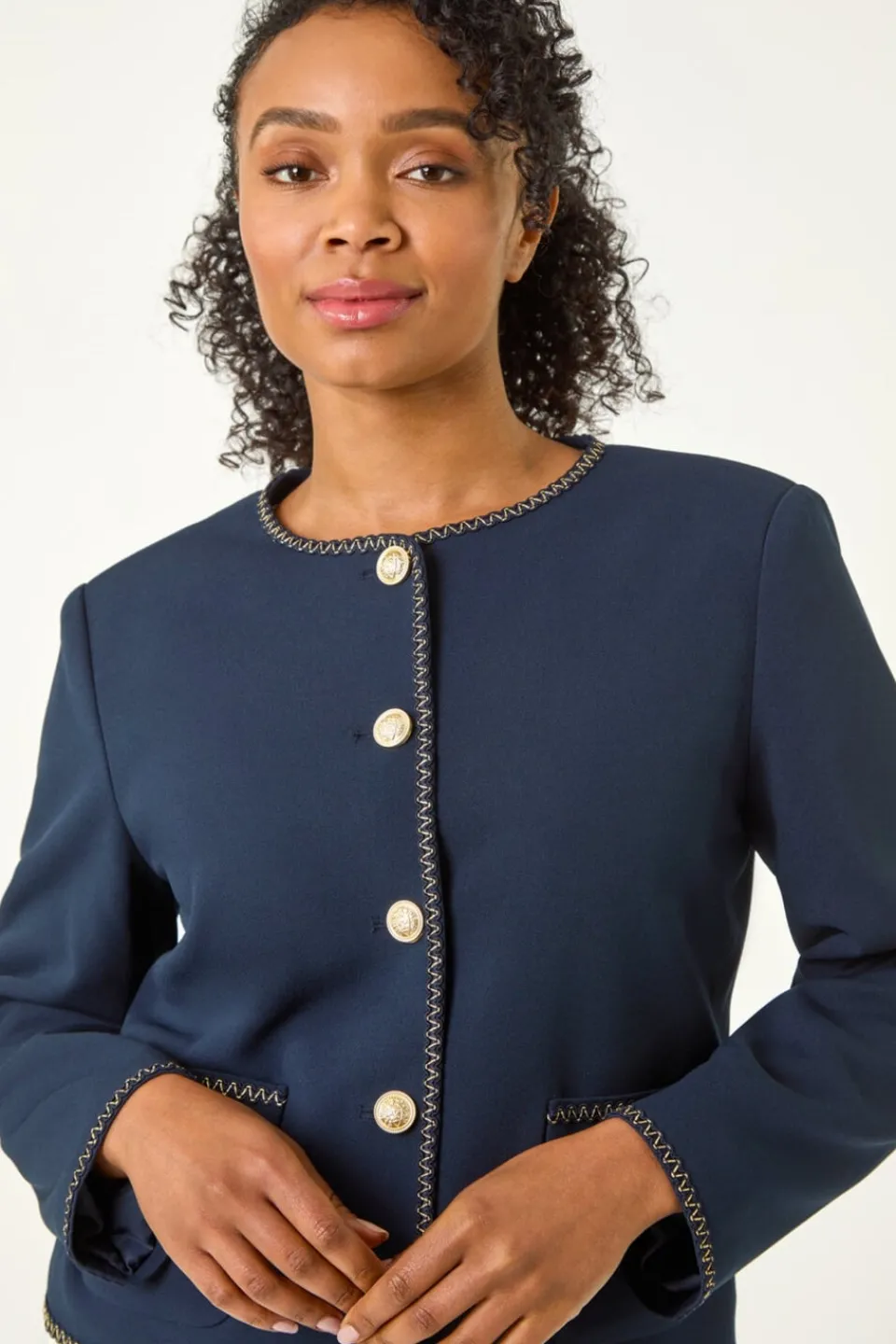 Coats & Jackets>Roman Navy Petite Button & Pocket Jacket