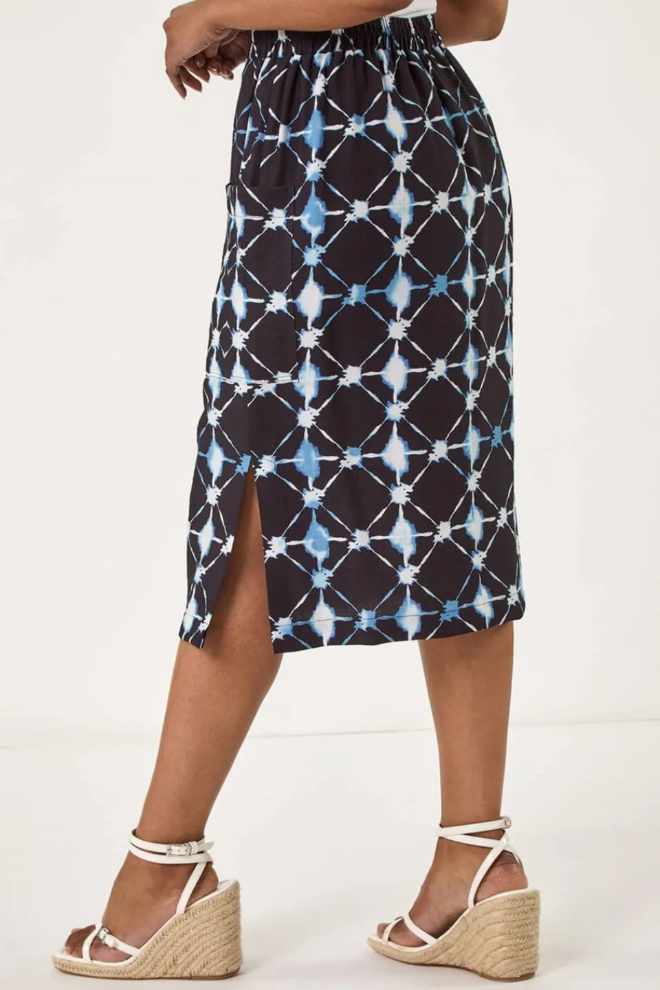 Skirts>Roman Navy Petite Geometric Midi Skirt