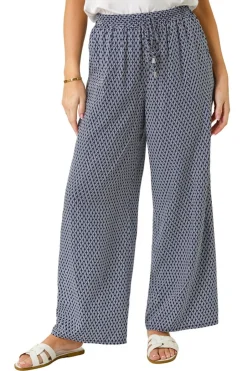 Trousers>Roman Navy Petite Geometric Wide Leg Trouser