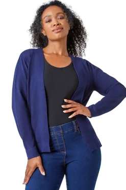 Tops>Roman Navy Petite Plain Stretch Cardigan 001FNavy