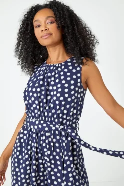 Jumpsuits & Playsuits>Roman Navy Petite Polka Dot Cropped Jumpsuit
