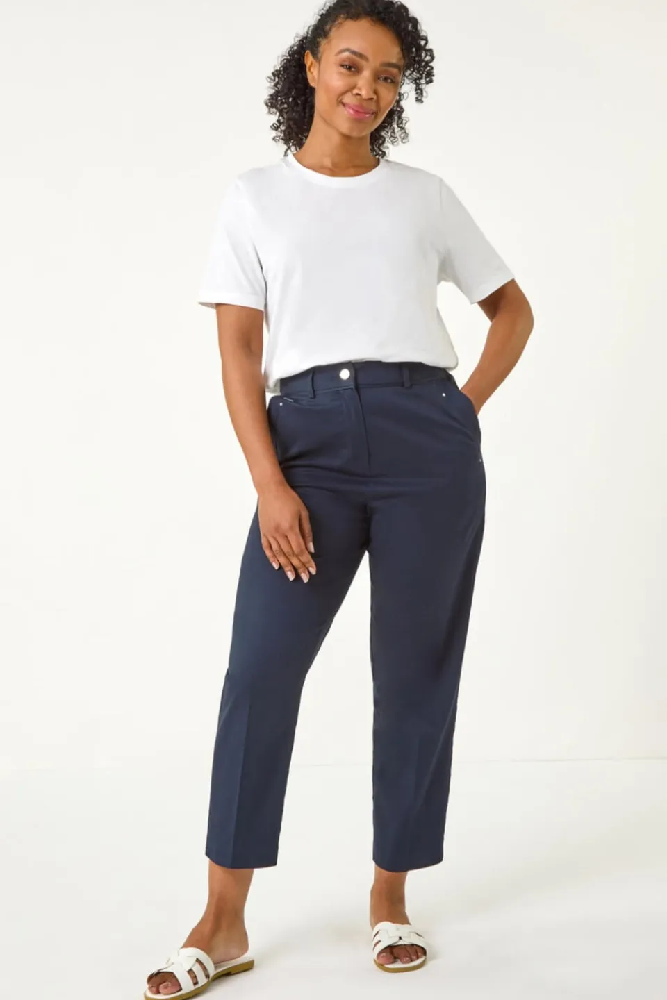Trousers>Roman Navy Petite Tapered Stretch Trouser