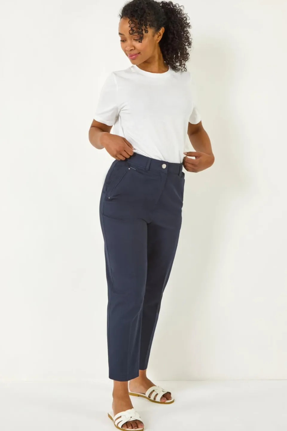 Trousers>Roman Navy Petite Tapered Stretch Trouser