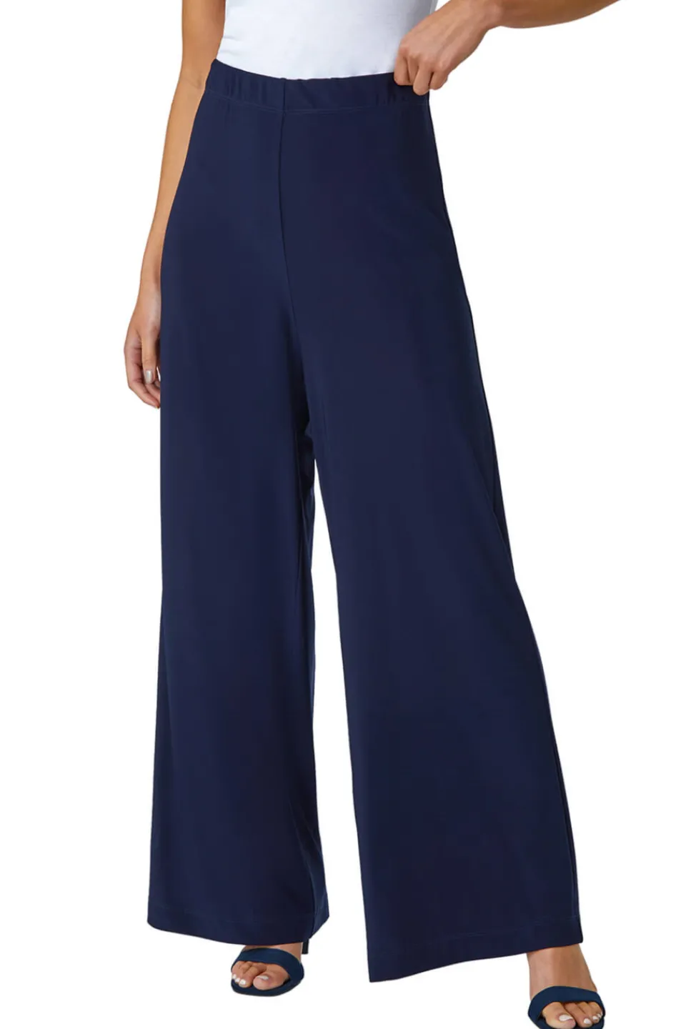 Trousers>Roman Petite Wide Leg Stretch Trouser Navy