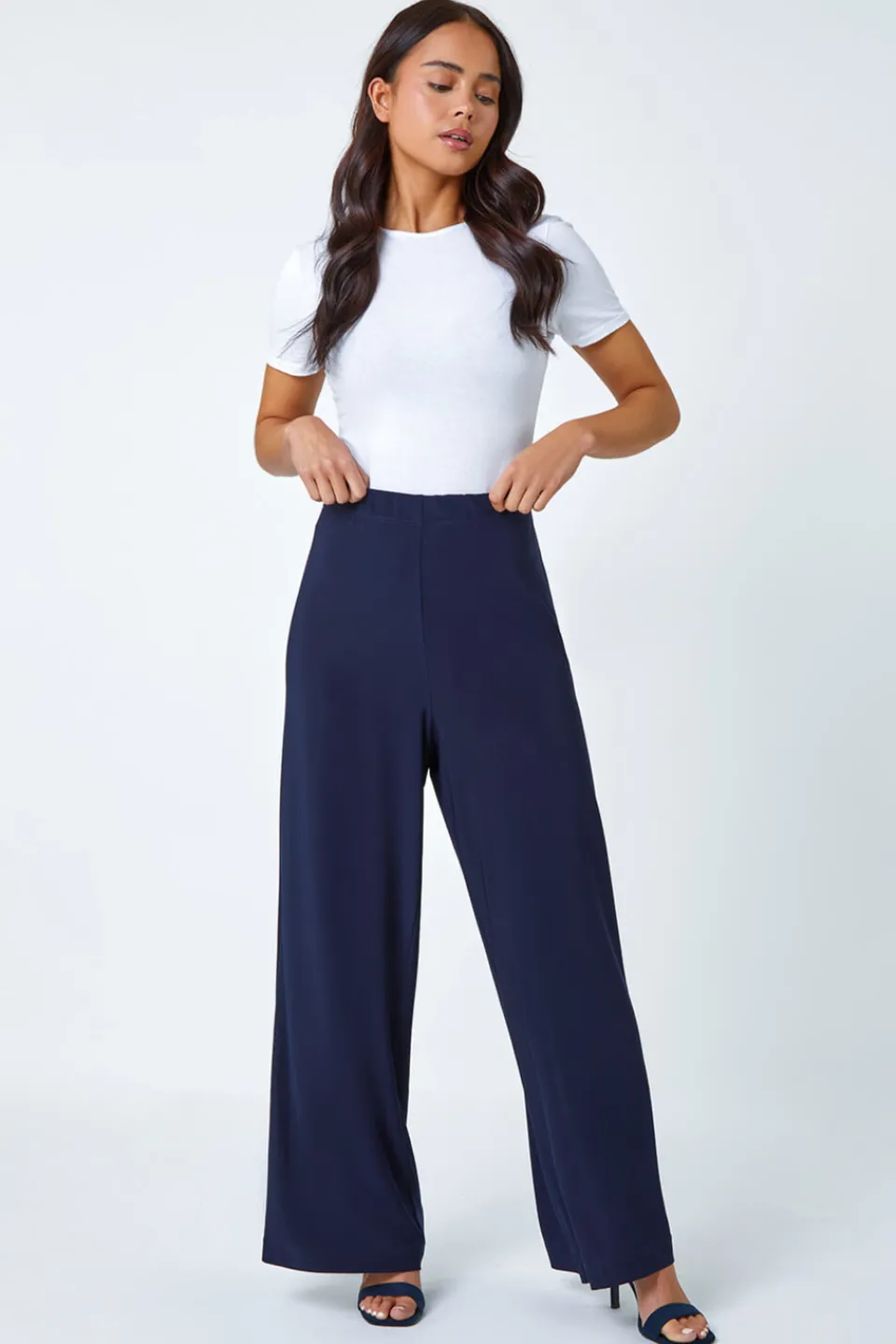 Trousers>Roman Petite Wide Leg Stretch Trouser Navy