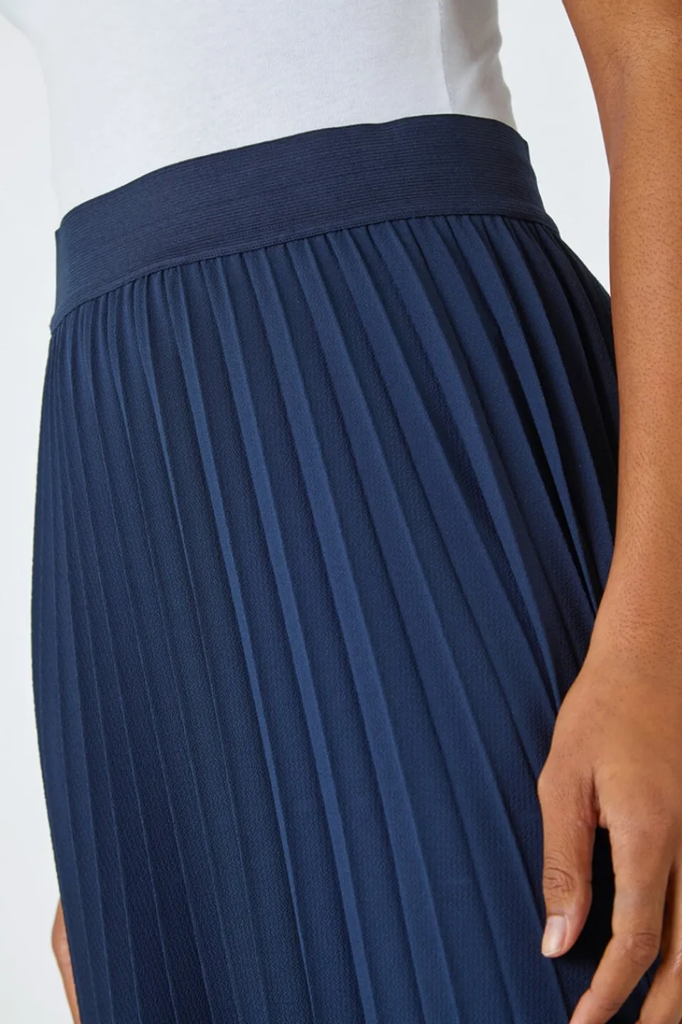 Skirts>Roman Pleated Elastic Waist Maxi Stretch Skirt Navy