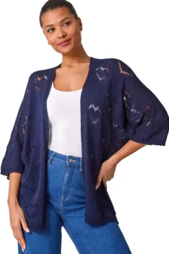 Knitwear>Roman Navy Pointelle Heart Knit Cardigan