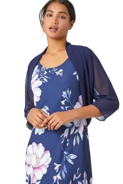 Coats & Jackets>Roman Ruched Hem Chiffon Bolero Navy