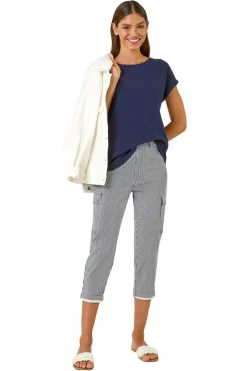 Trousers>Roman Navy Stripe Cropped Cargo Trouser