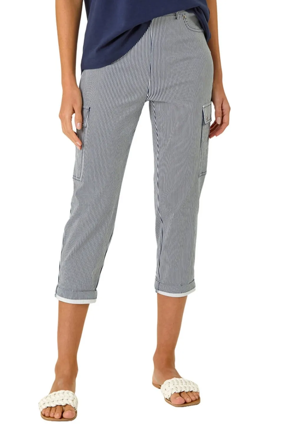 Trousers>Roman Navy Stripe Cropped Cargo Trouser