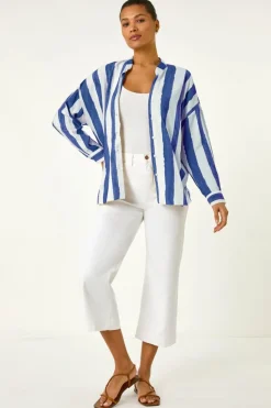 Tops>Roman Navy Stripe Print Relaxed Button Shirt